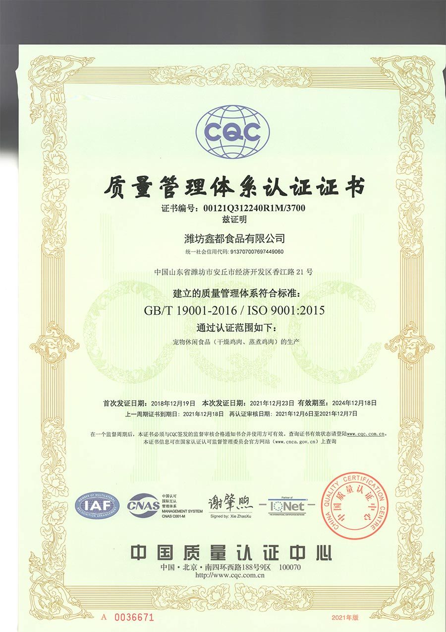 Quality Management System -19001-Chinese-English -1