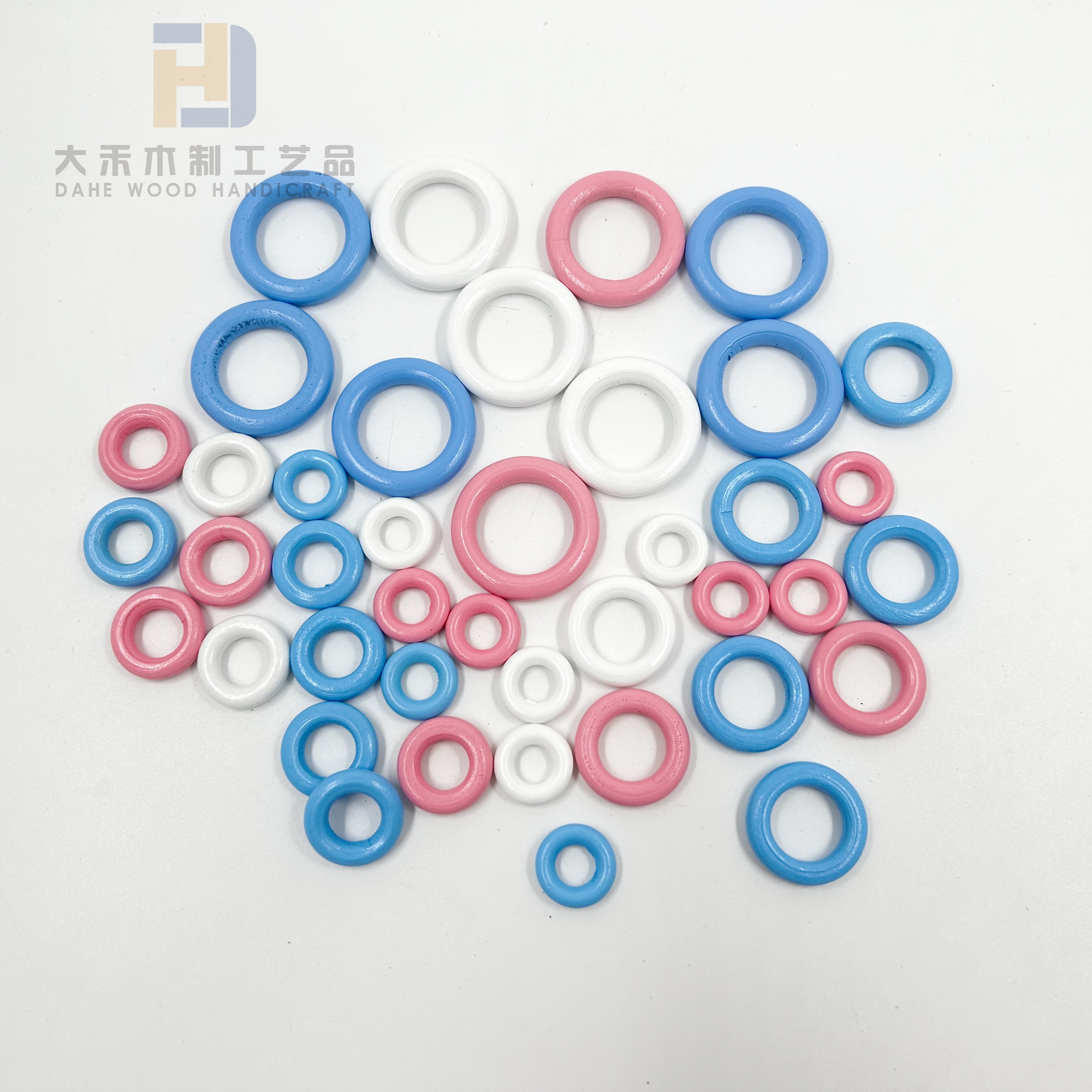 Wooden Blue White Pink Rings