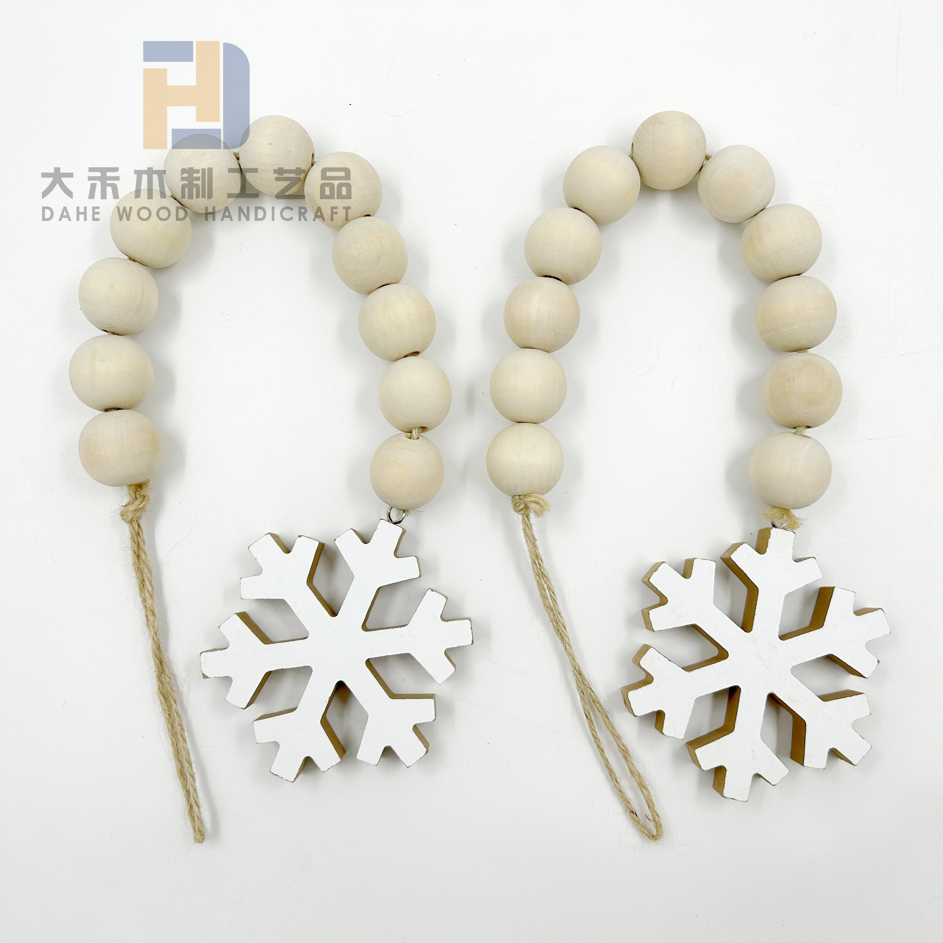 Wooden Large Beads Garland with MDF Snowflake