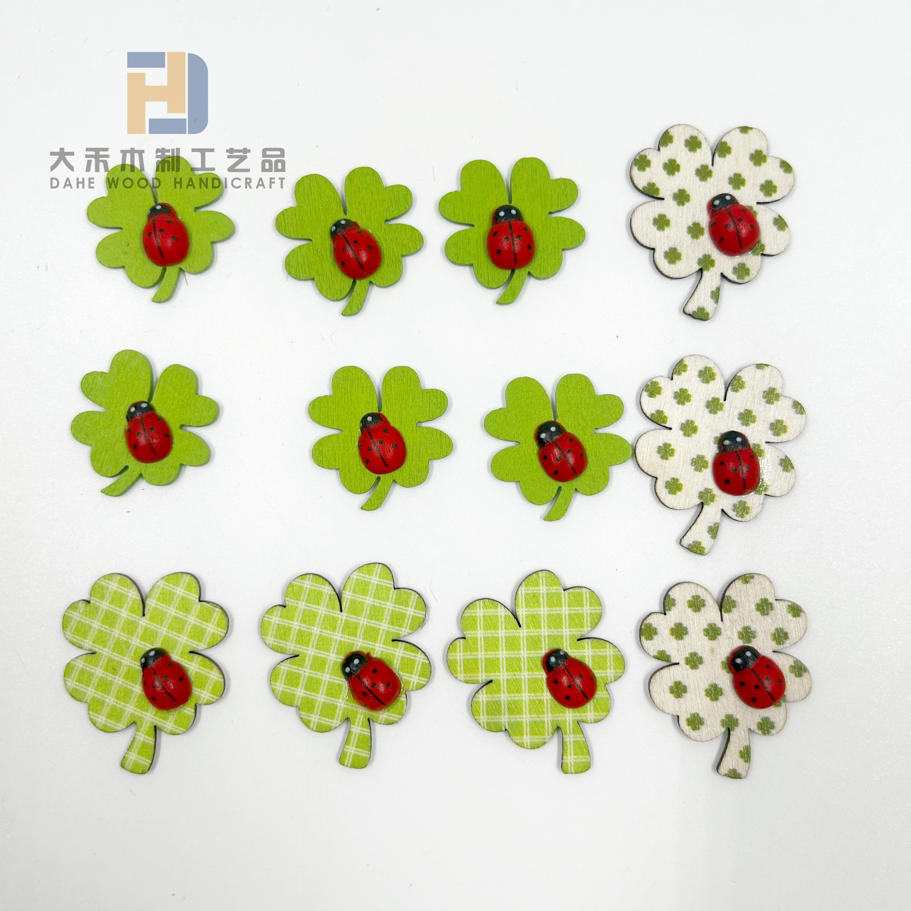 Wooden 4-Leaf Clover Cutouts with Ladybug