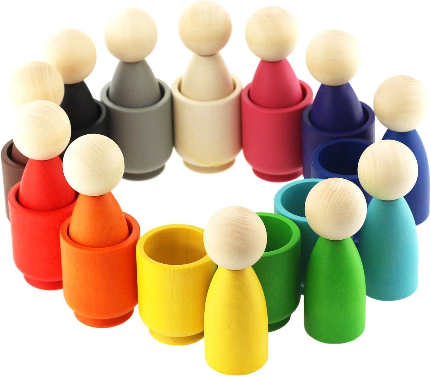 Colored Wooden Peg Dolls