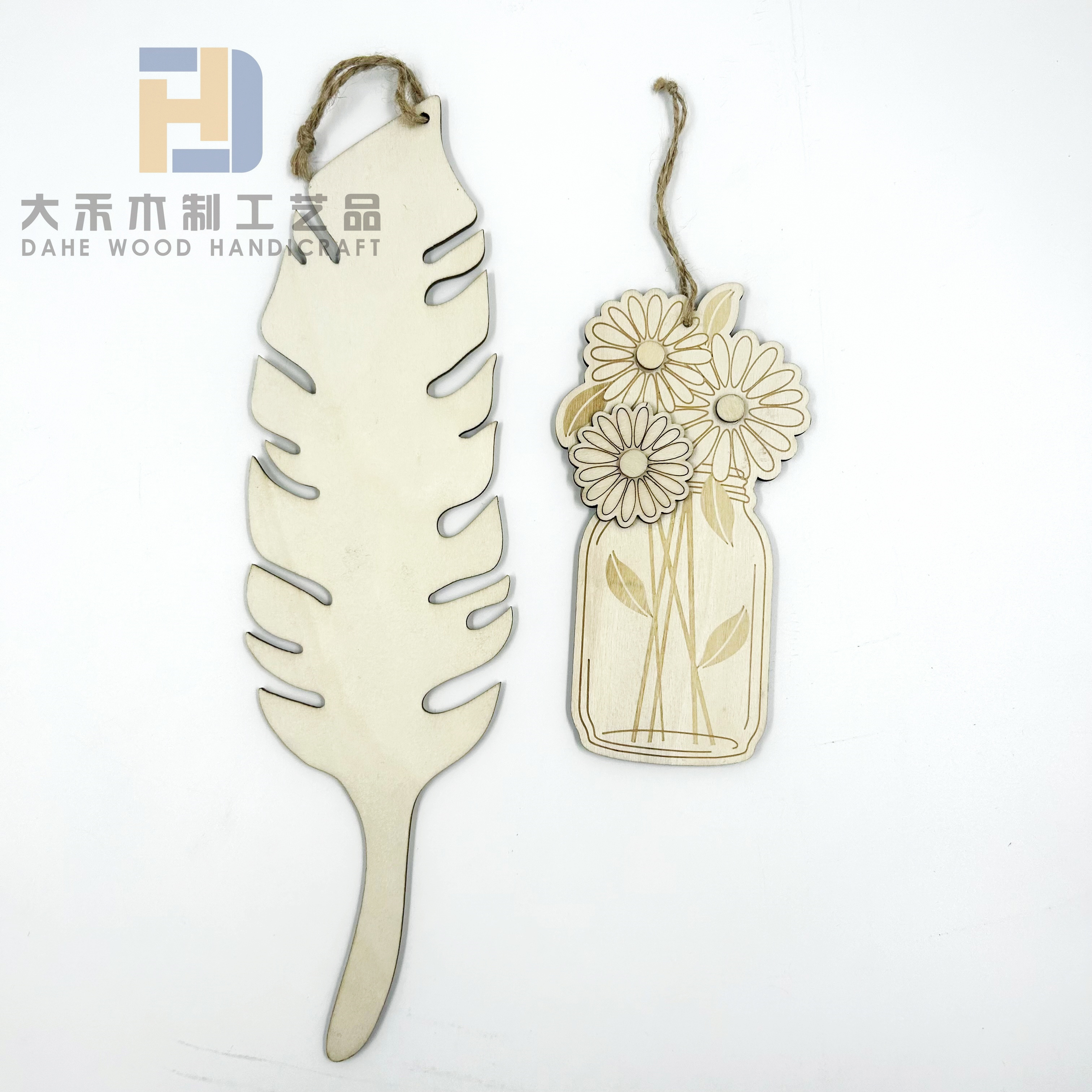 Wooden Large Leaf and Flowers