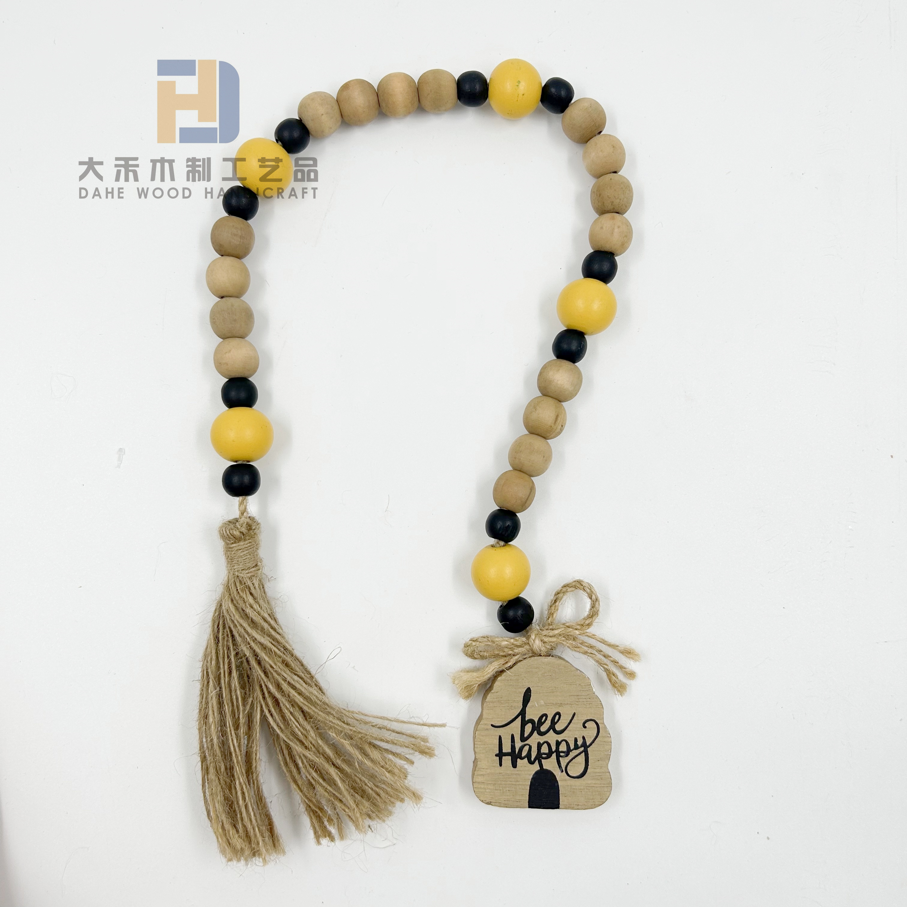 Wooden Beads Garland With Tag And Tassel