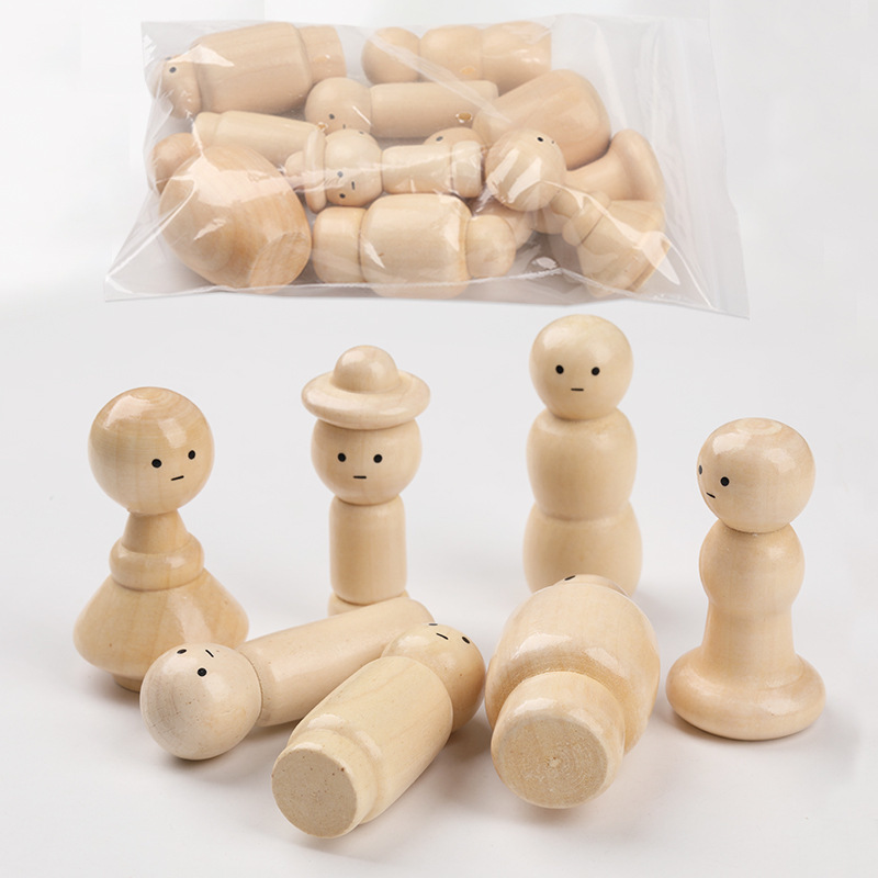 Unpainted Eyes Printed Peg Dolls Set