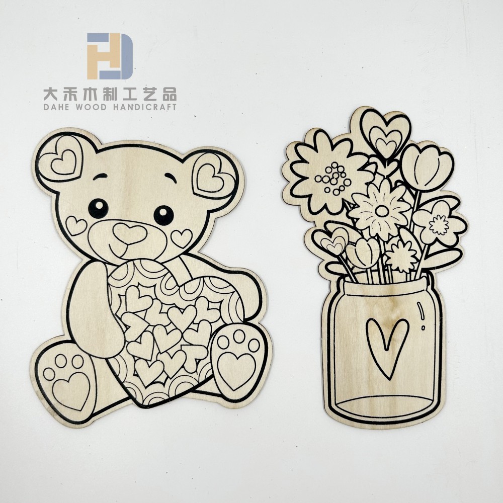 Wooden Bear And Bouquet Cutouts