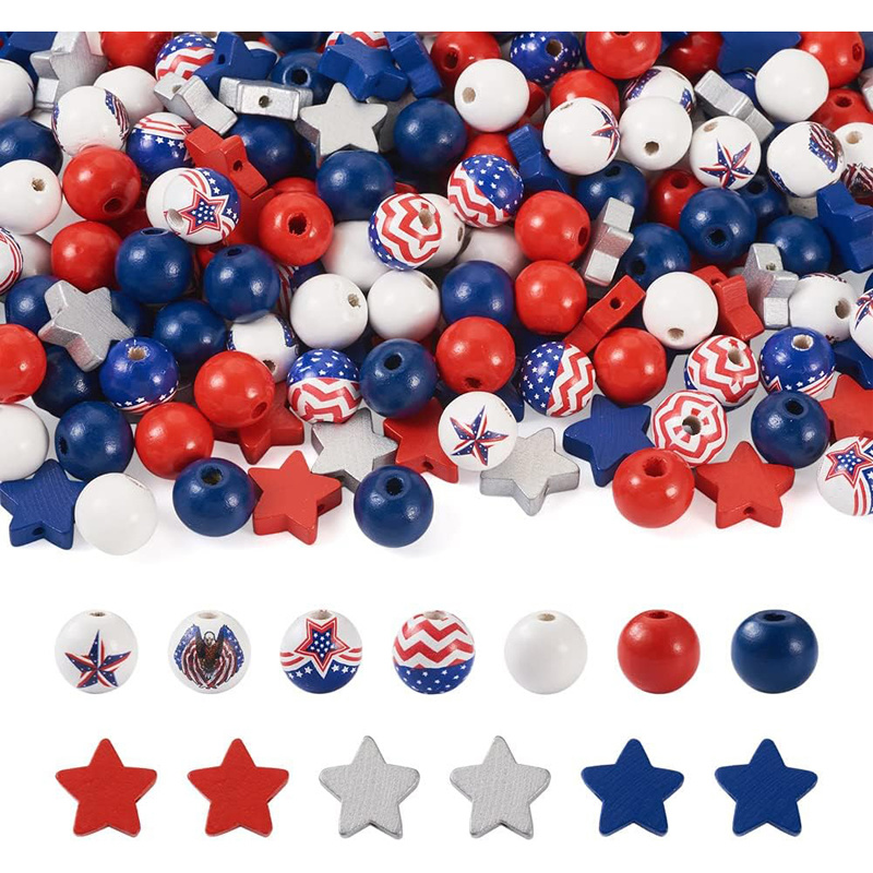 4 of July Round Wooden Beads