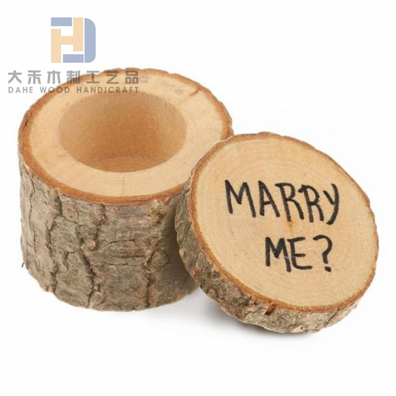Natral Wooden Ring Box with Tree Bark