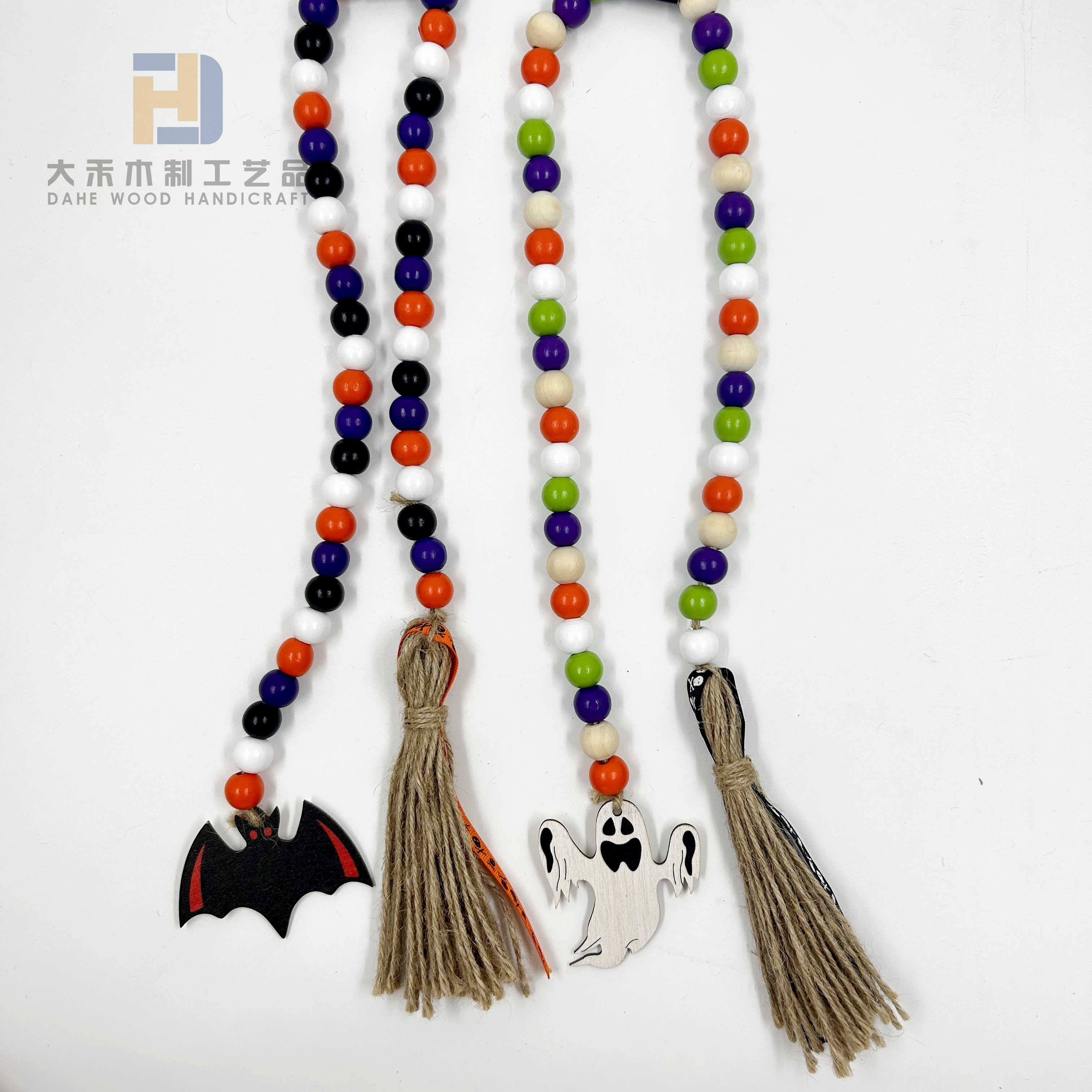 Halloween Decor Wooden Beads Garland with Tassels
