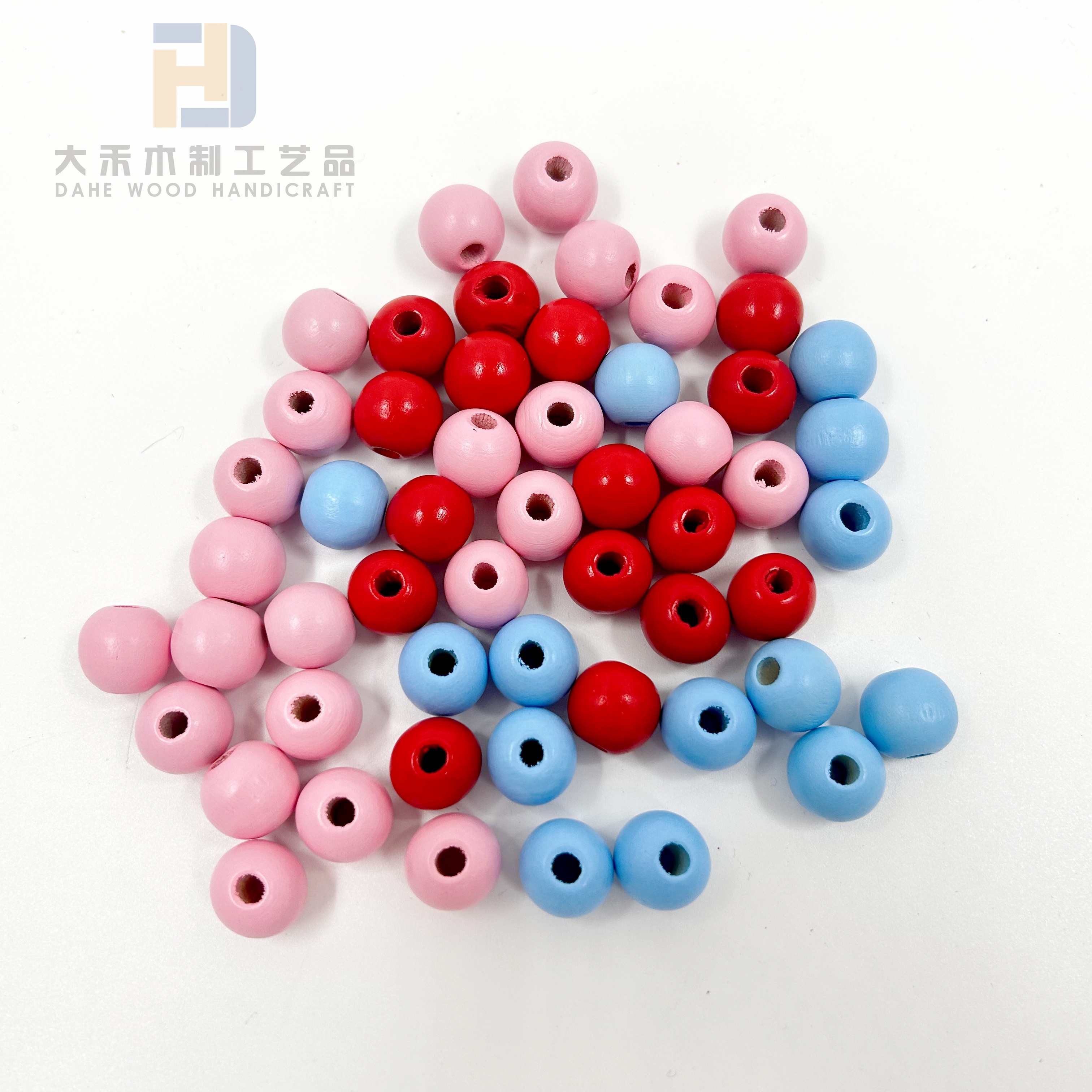 Wooden Blue Pink Red Beads