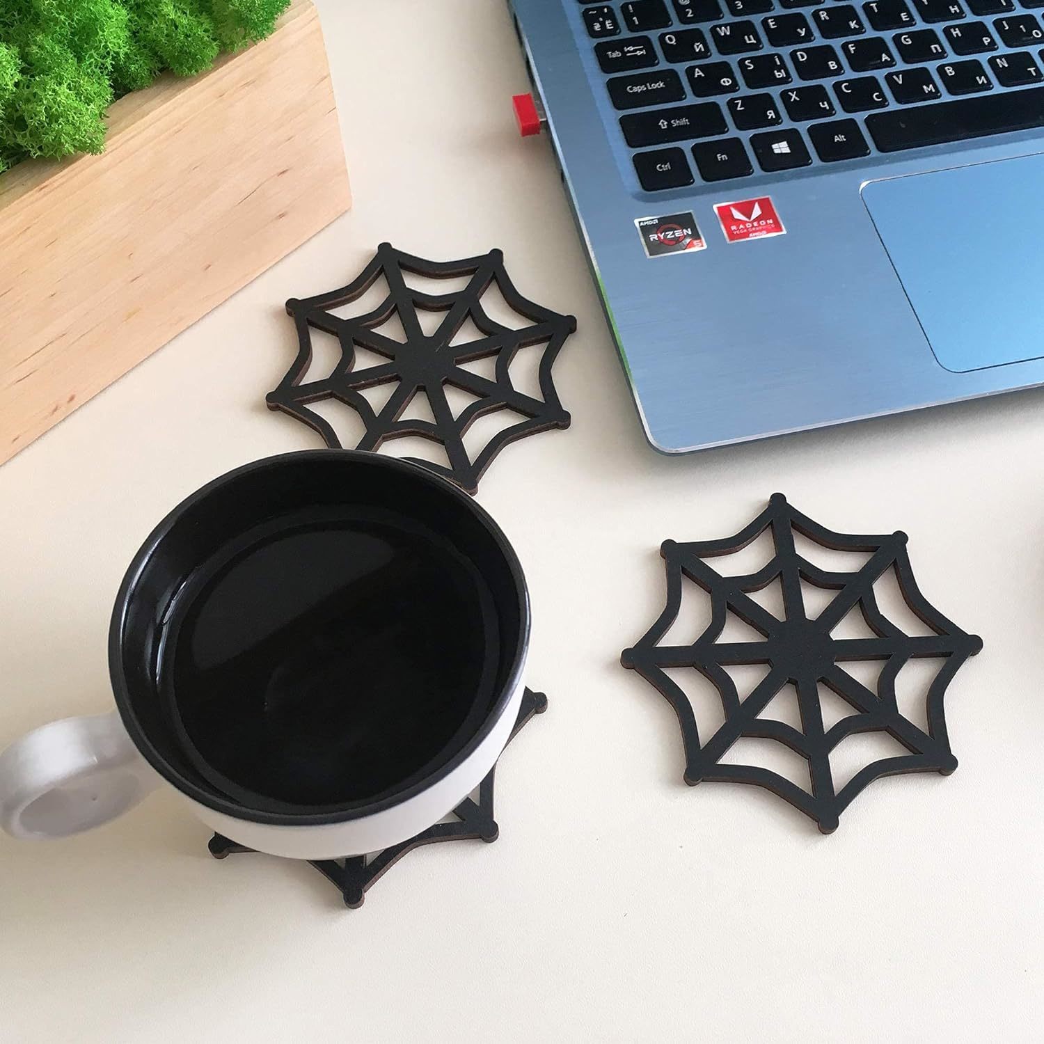 Wooden Spider Web Coaster