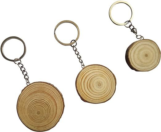 Wooden Blank Key Chain With Tree Bark