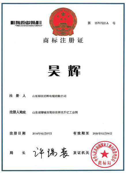 Haohui Trademark Registration Certification