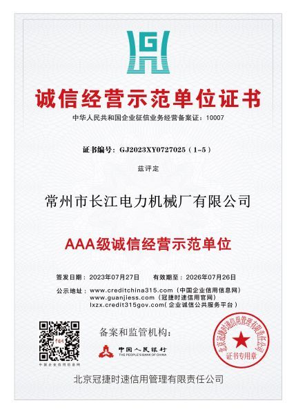 诚信经营示范单位证书