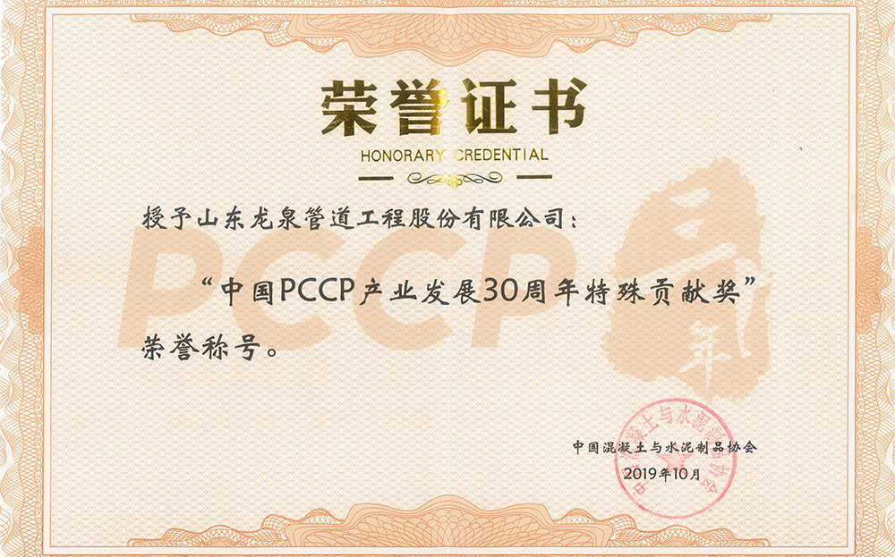 Специальная награда за вклад в 30-ю годовщину развития промышленности PCCP в Китае
