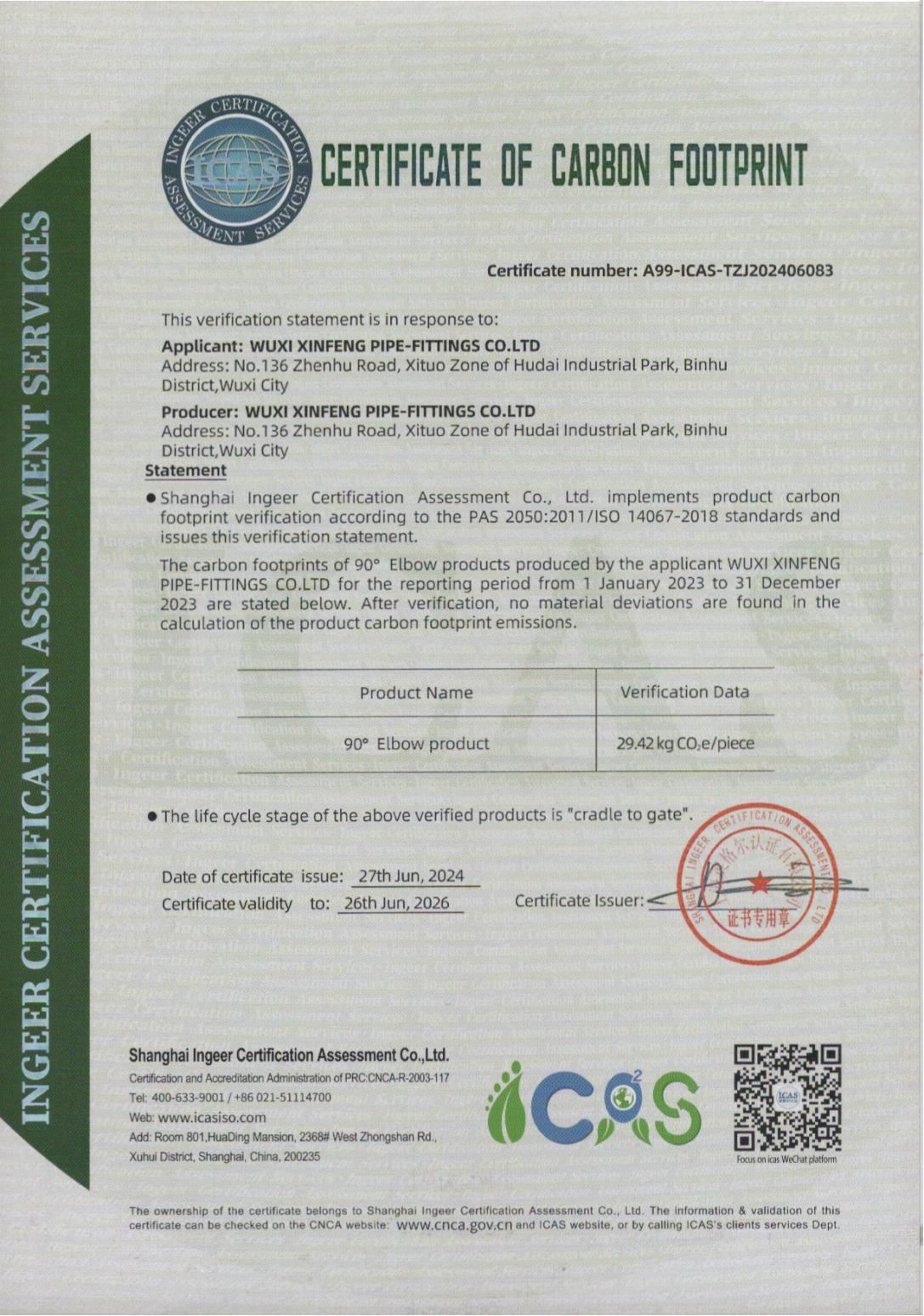 CERTIFICATE OF CARBON FOOTPRINT