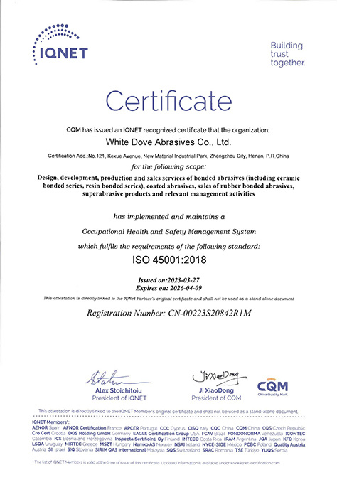 Occupational health and safety management system certification ISO 45001:2018