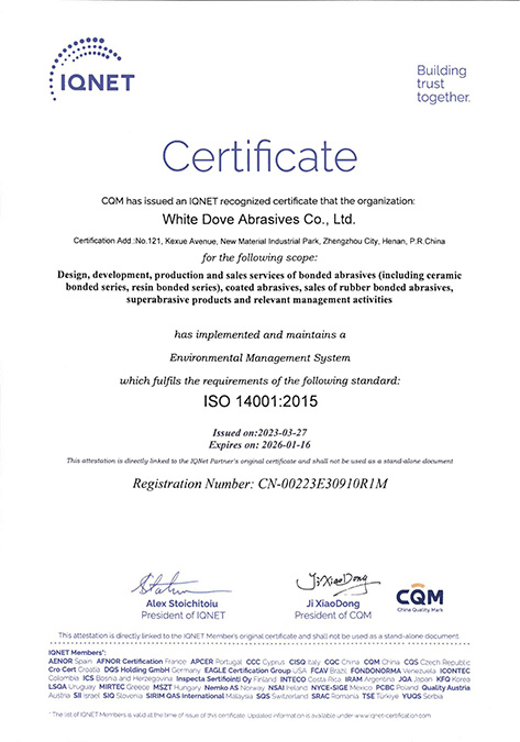 Environmental management system certification ISO 14001:2015
