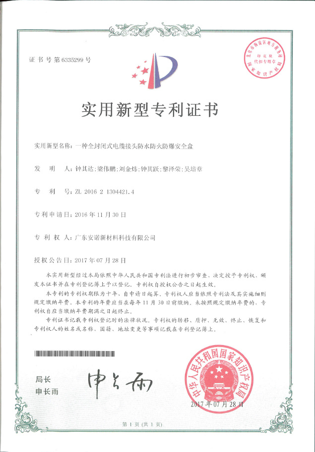 Utility model patent certificate