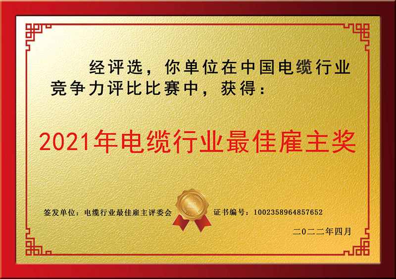 2021年電纜行業(yè)最佳雇主獎