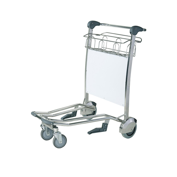 Stainless Steel Three Wheels Airport Luggage Trolley With Car Basket Advertising Board