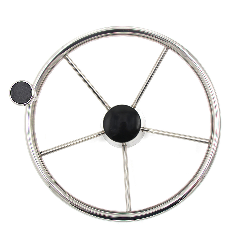 Marine Stainless Steel Steering Wheel 5-Spoke With Knob Grip