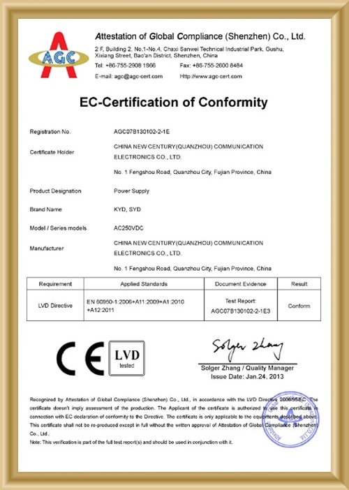 AC250VDC _ LVD Certificat