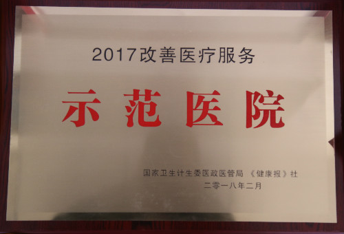 2018年2月3日我院获得“2017年度改善医疗服务示范医院”荣誉称号 
