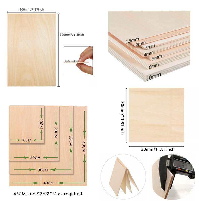 Wholesale Customization 3mm 5mm thick 12*12 size birch basswood block  plywood handwork craft board sheet for laser cutting sa-E&R Wood Co,.Ltd