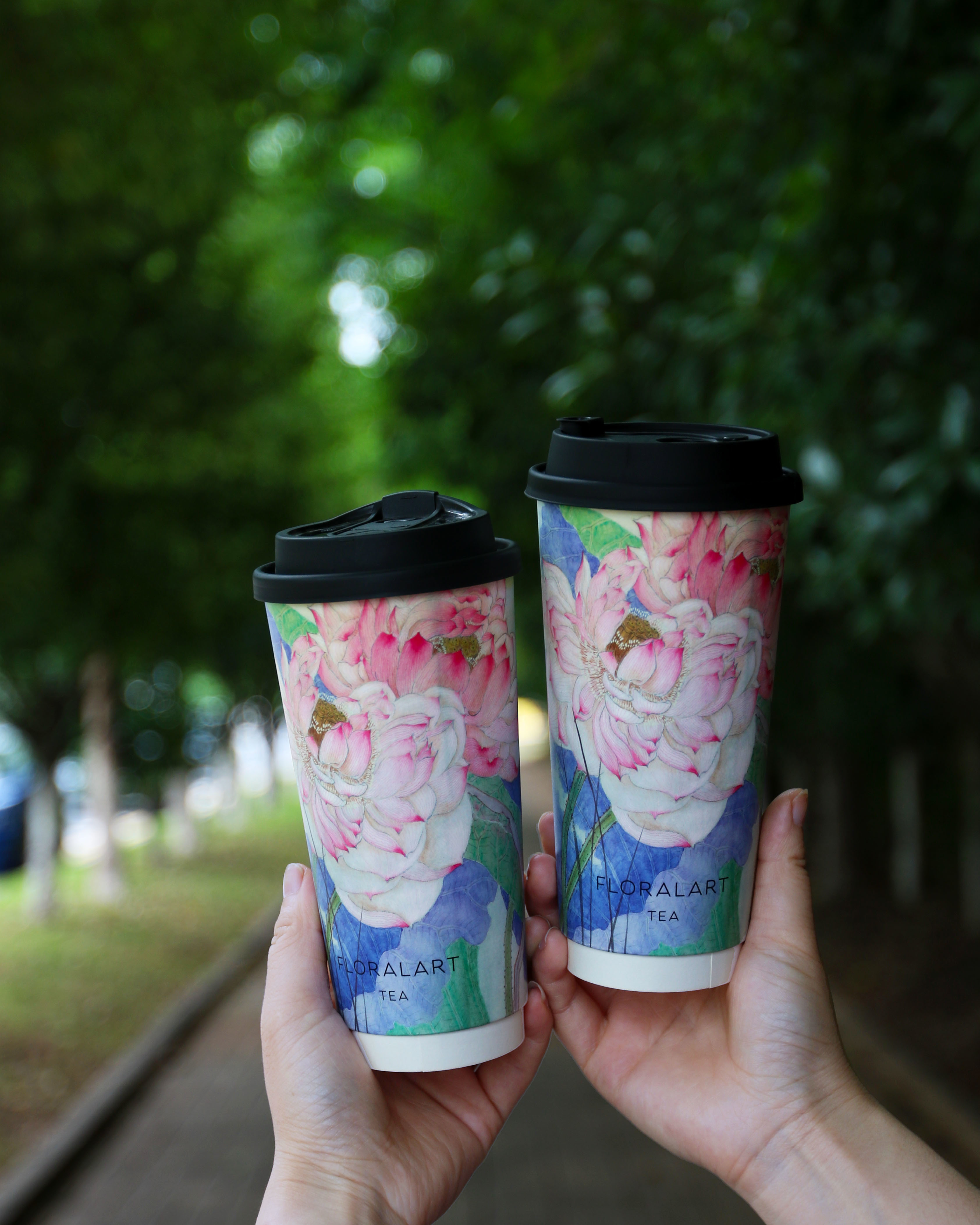 22盎司雙層國風(fēng)荷花奶茶紙杯