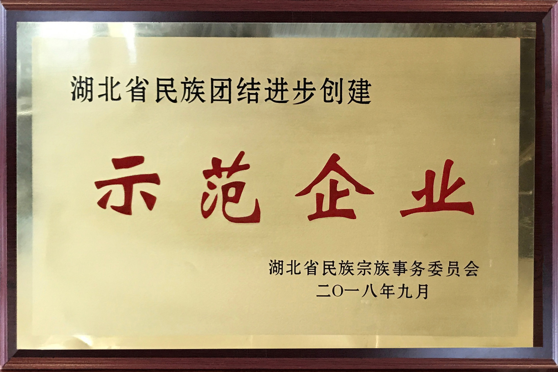 In 2018, it won the title of Hubei Province National Unity and Progress to Create Demonstration Enterprise In 2018, it won the title of Hubei Province National Unity and Progress to Create Demonstration Enterprise