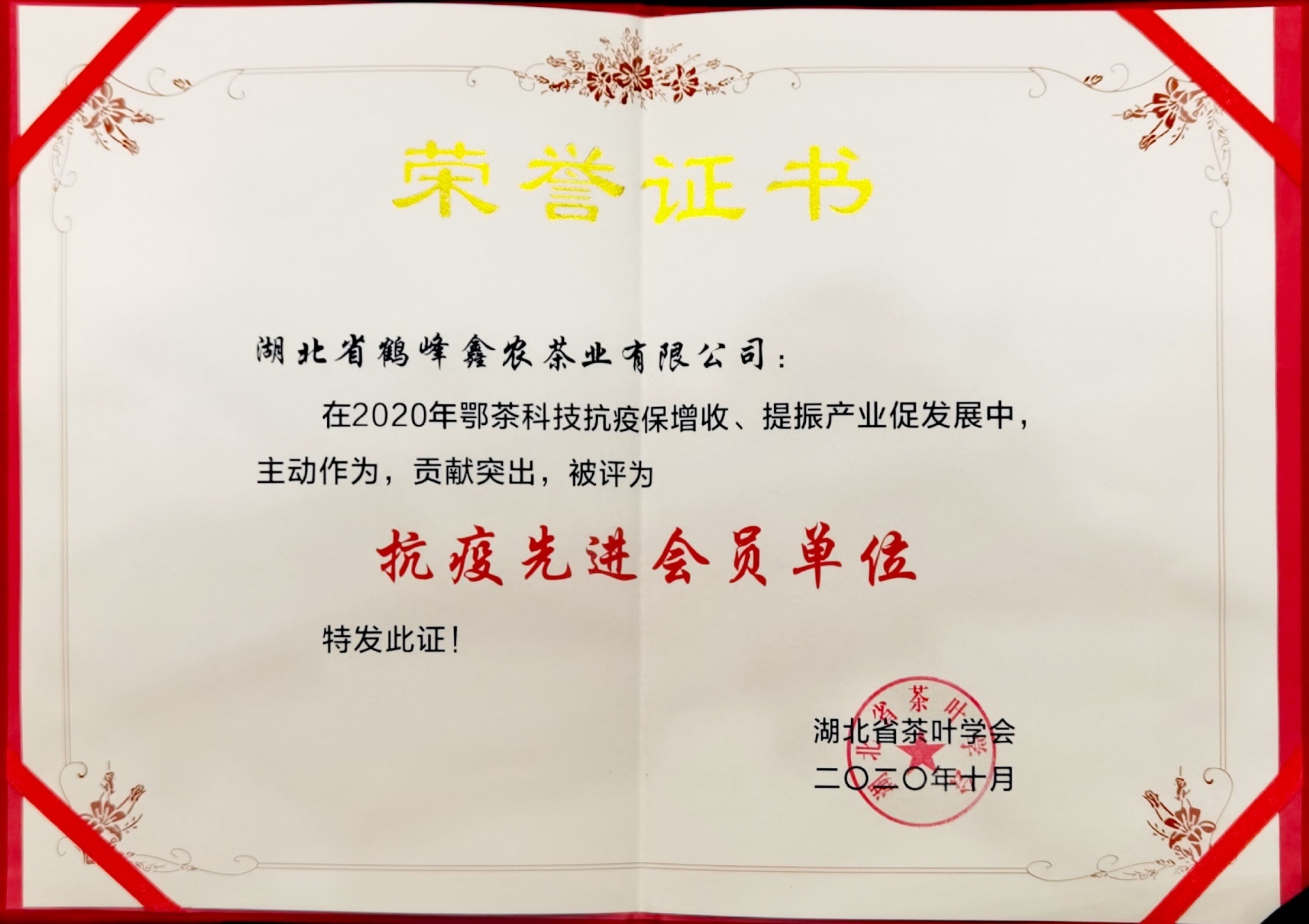2020年荣获抗疫先进会员单位 2020年荣获抗疫先进会员单位