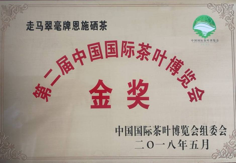 2018年“走马翠毫”绿茶荣获“第二届中国国际茶叶博览会”金奖