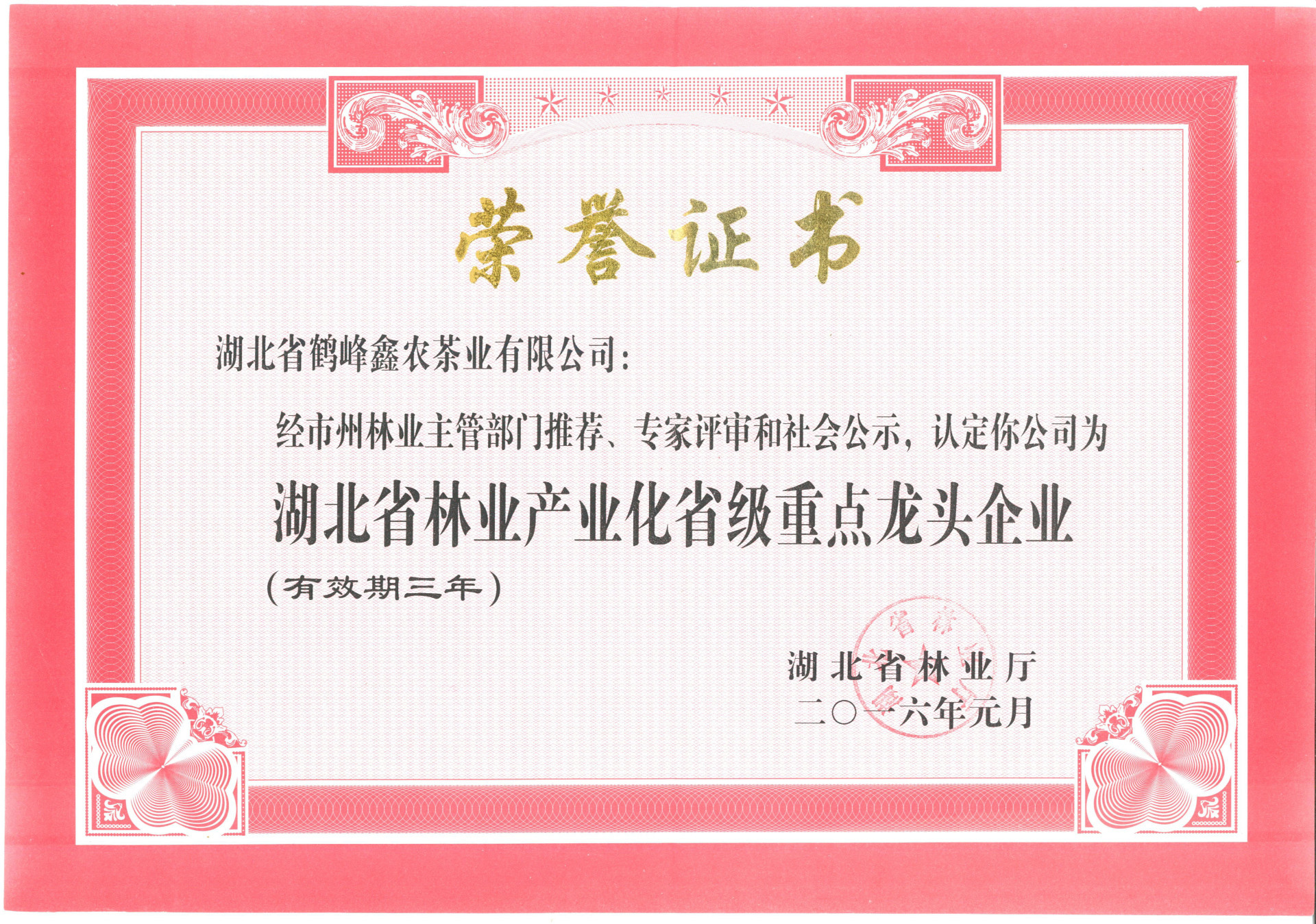 2016年荣获湖北省林业产业化省级重点龙头企业 2016年荣获湖北省林业产业化省级重点龙头企业
