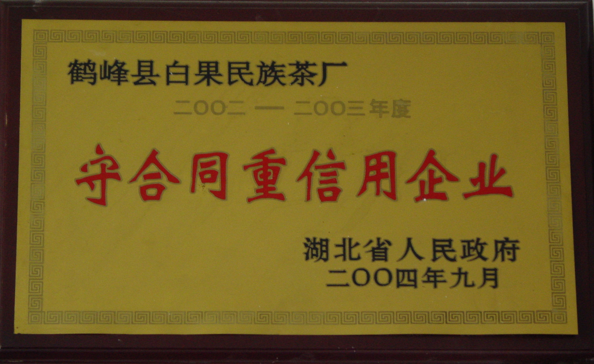 2004年荣获湖北省守合同重信誉企业