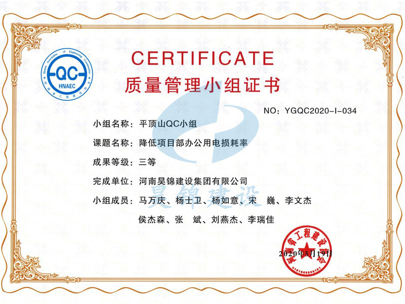 质量管理小组证书