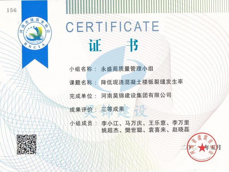 质量管理小组证书