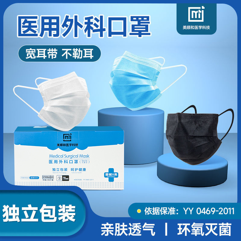獨(dú)立包裝藍(lán)白黑三色醫(yī)用外科口罩