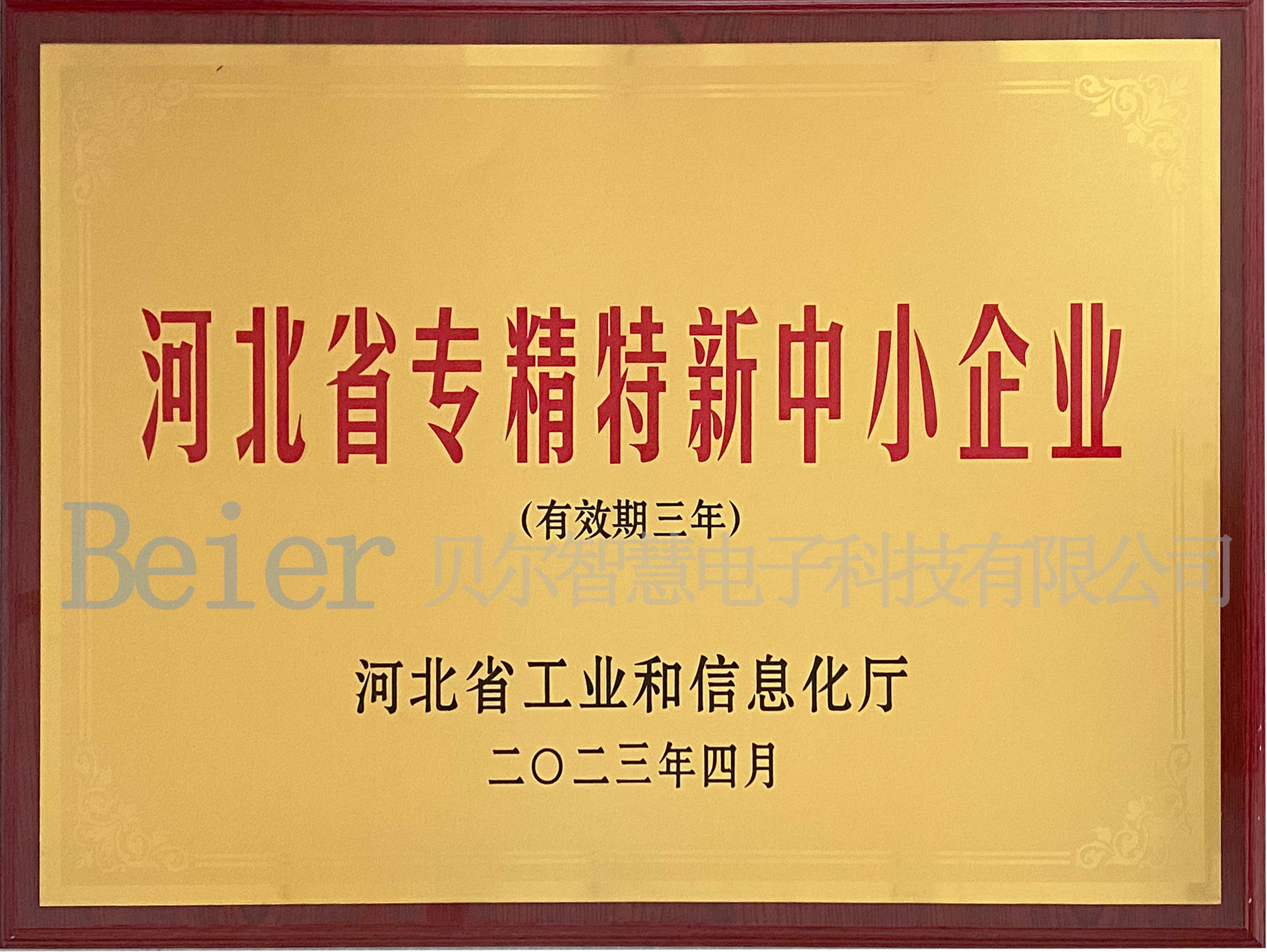 Hebei province specialized special new small and medium-sized enterprise certificate