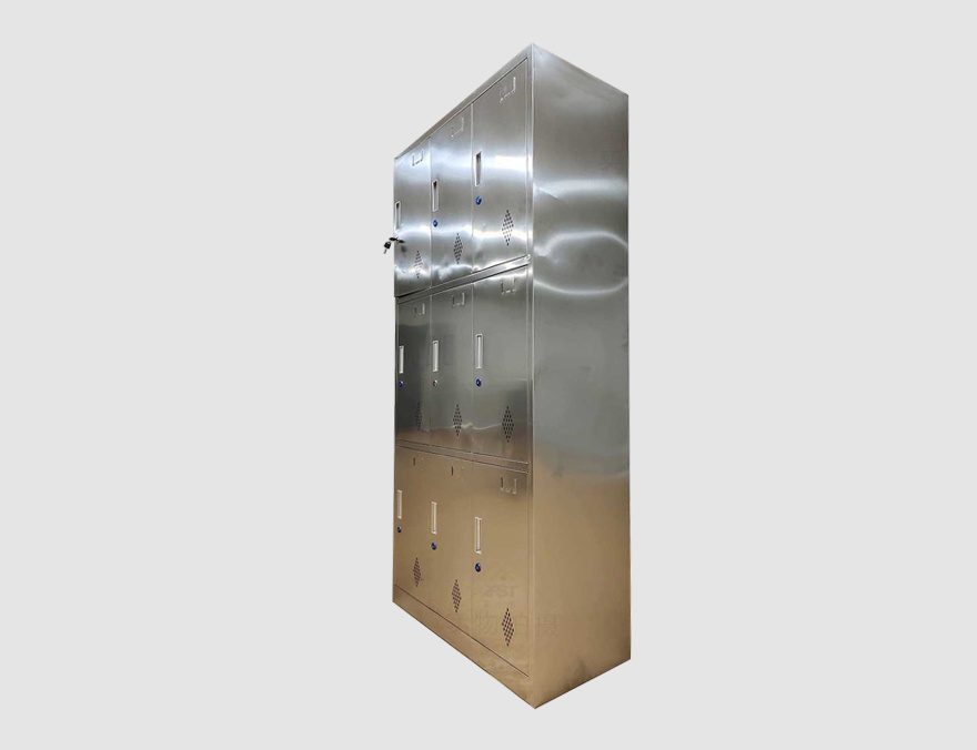 Clean stainless steel shoe cabinet in the workshop