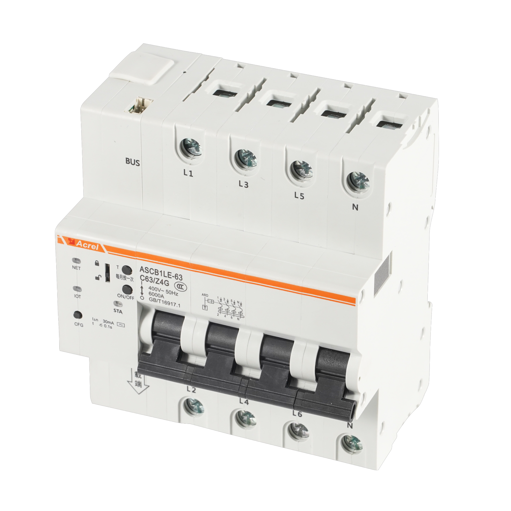 Acrel AASCB1-63-C63-4P/Z4GHW 4G Smart Circuit Breaker for Remote Control Power Monitor Power Consumption