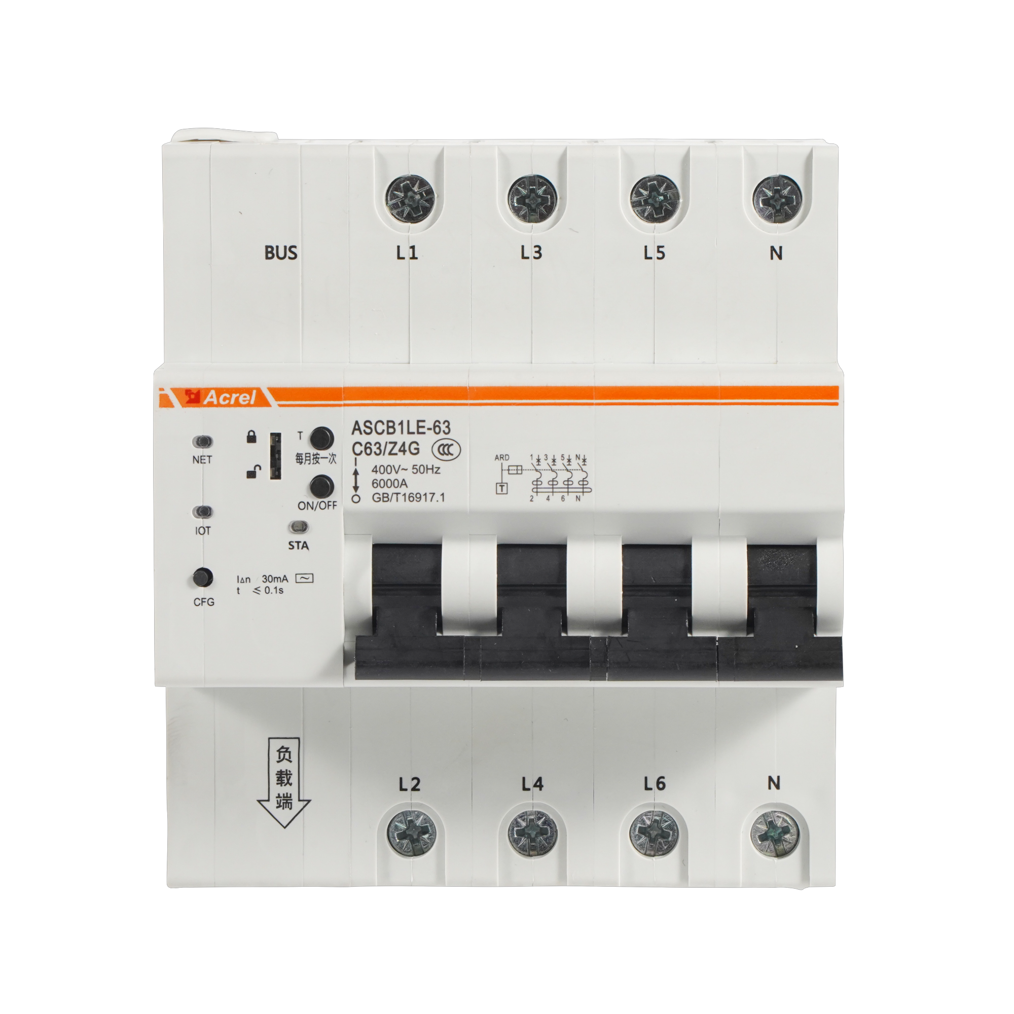 Acrel AASCB1-63-C63-4P/Z4GHW 4G Smart Circuit Breaker for Remote Control Power Monitor Power Consumption