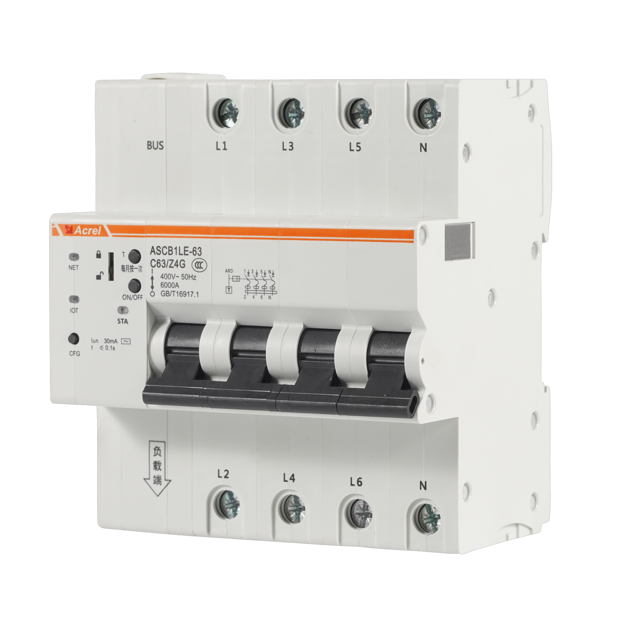 Acrel AASCB1-63-C63-4P/Z4GHW 4G Smart Circuit Breaker for Remote Control Power Monitor Power Consumption
