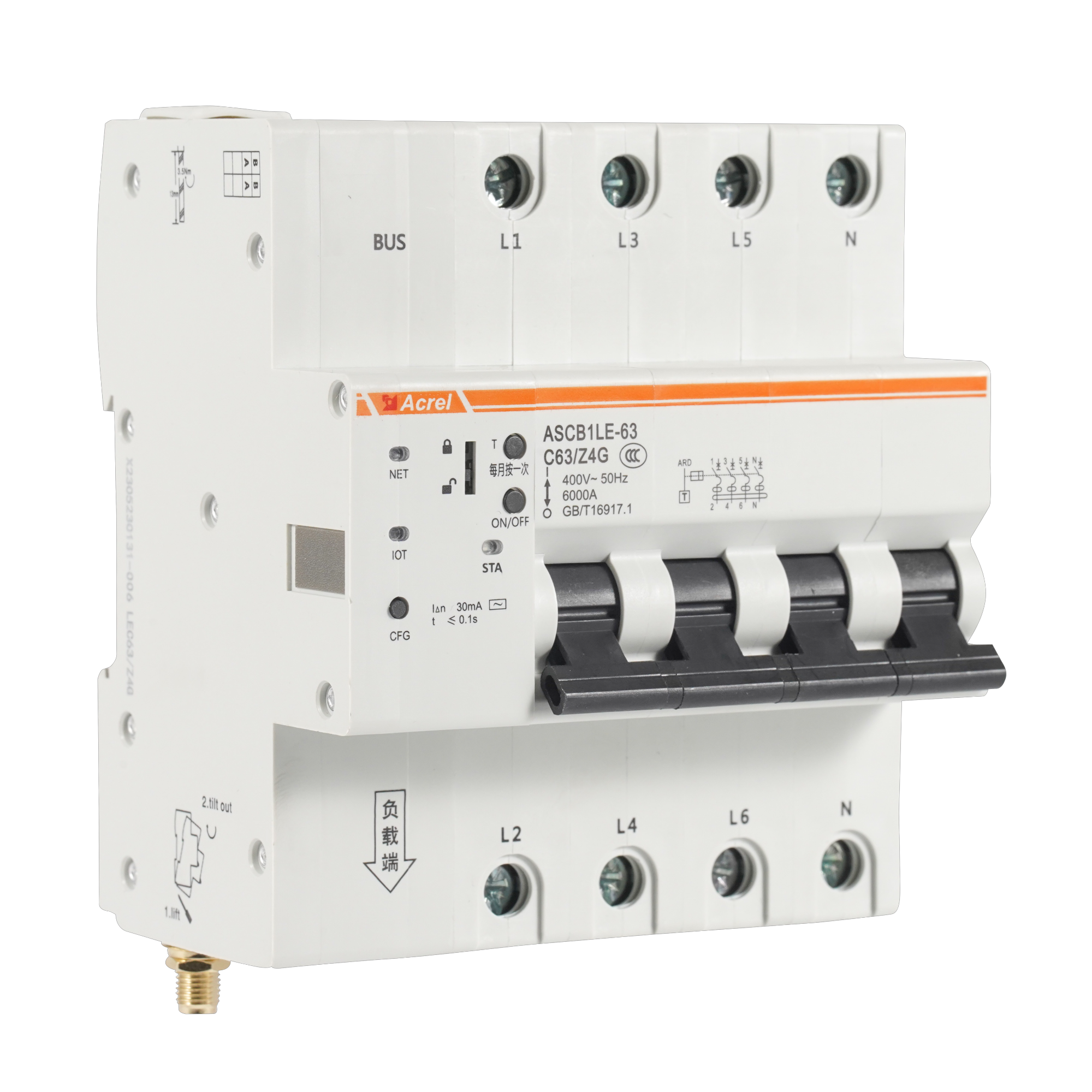 Acrel AASCB1-63-C63-4P/Z4GHW 4G Smart Circuit Breaker for Remote Control Power Monitor Power Consumption