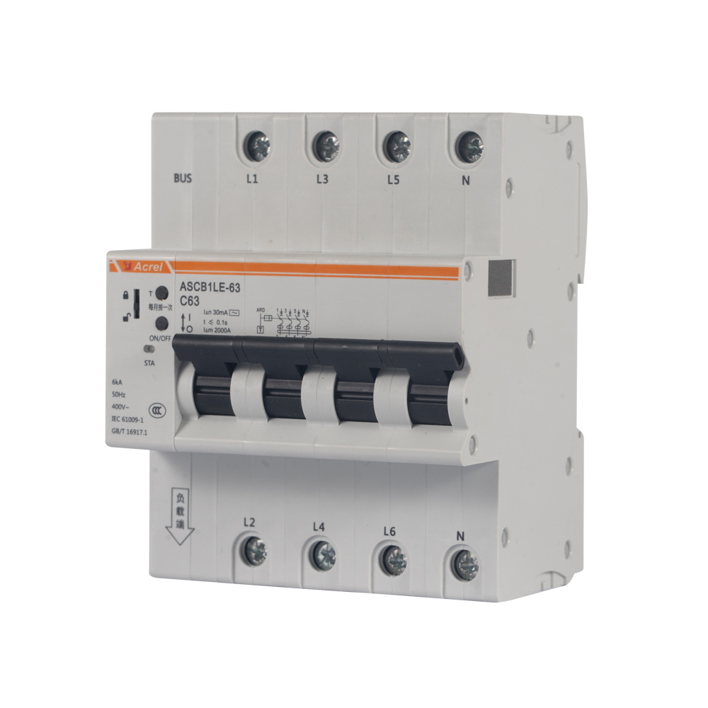 Acrel ASCB1LE-63-C63-4P Electrical Din Rail 63A Smart Three Phase Circuit Breaker for Remote Control Power Monitor Residual Current, Neutral Line Can be Switch off and Protected