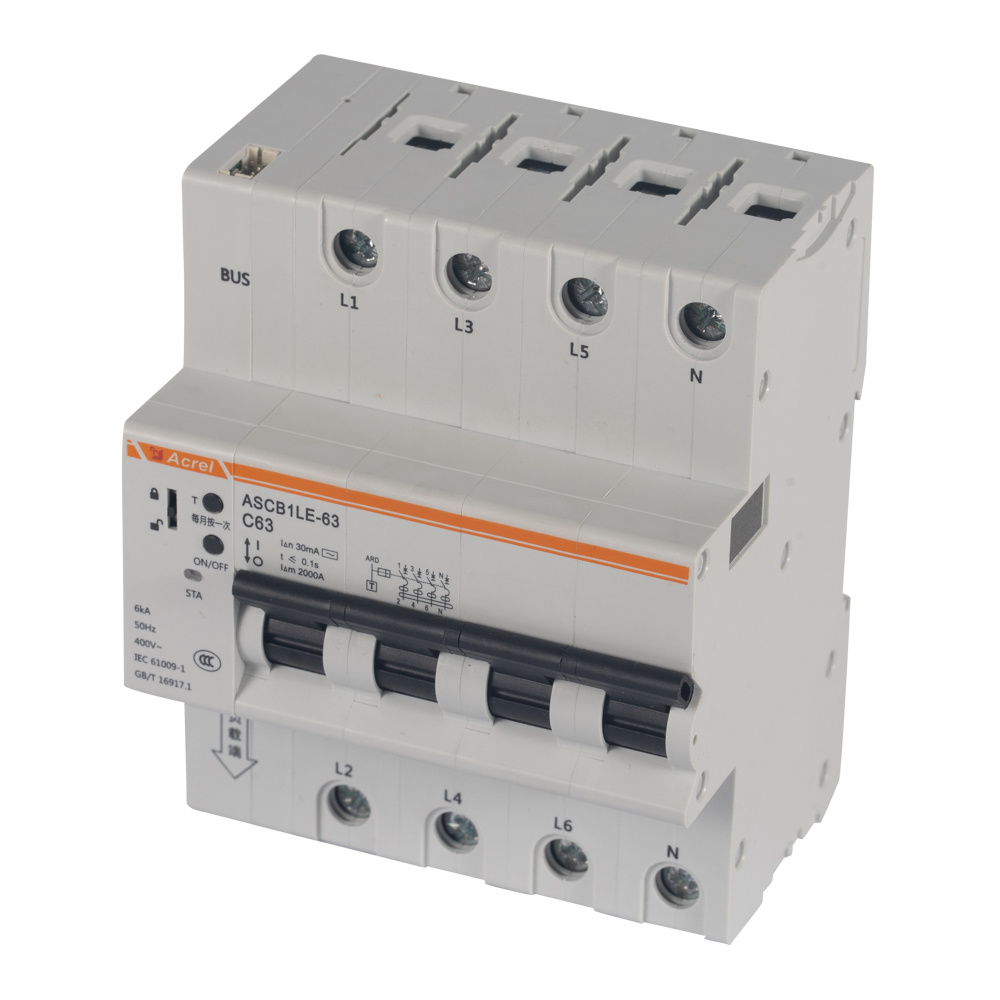 Acrel ASCB1LE-63-C63-4P Electrical Din Rail 63A Smart Three Phase Circuit Breaker for Remote Control Power Monitor Residual Current, Neutral Line Can be Switch off and Protected
