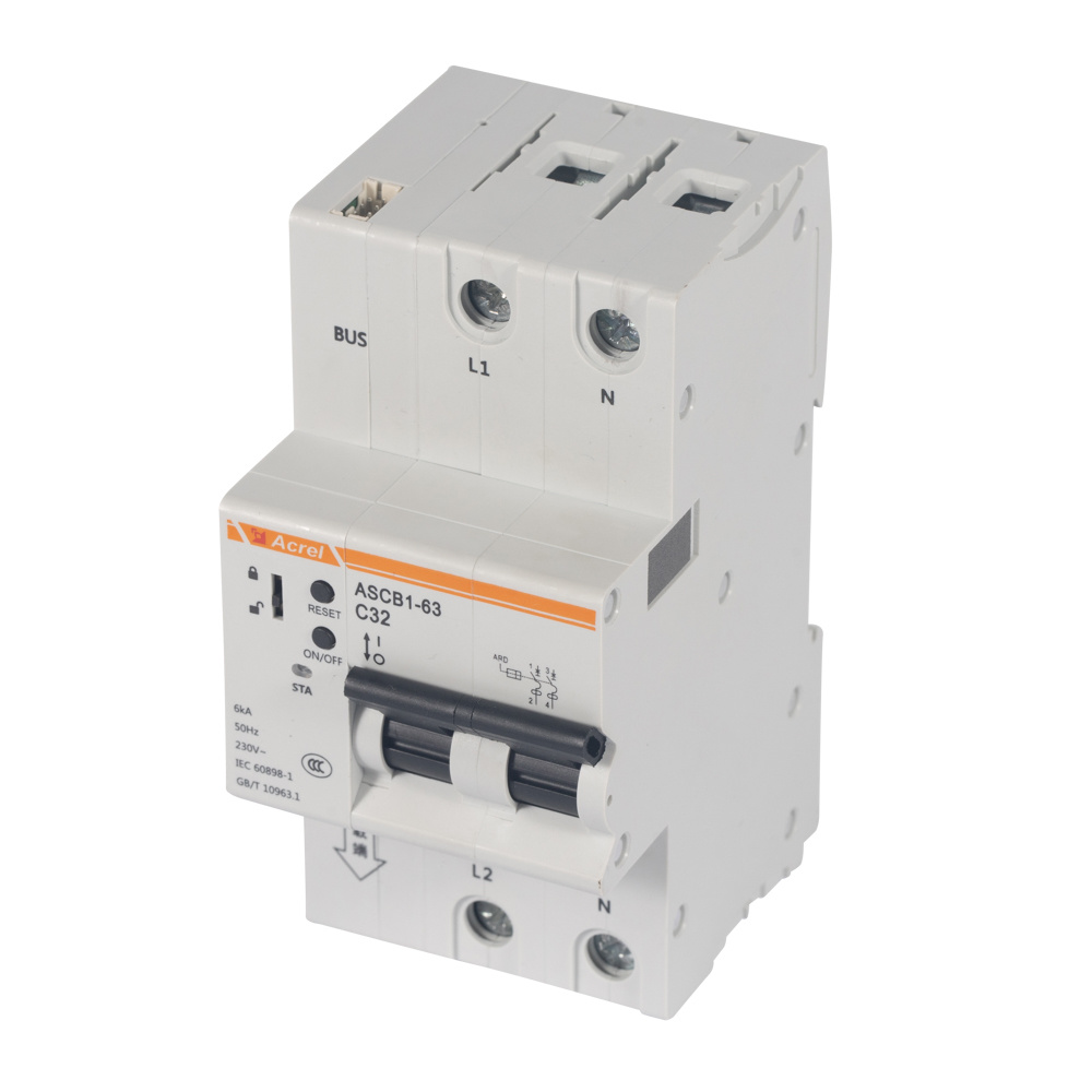 Acrel ASCB1-63-C63-2P Electrical Din Rail 63A Smart Single Phase Circuit Breaker for Remote Control Power Consumption Monitoring