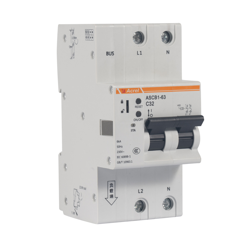 Acrel ASCB1-63-C63-2P Electrical Din Rail 63A Smart Single Phase Circuit Breaker for Remote Control Power Consumption Monitoring