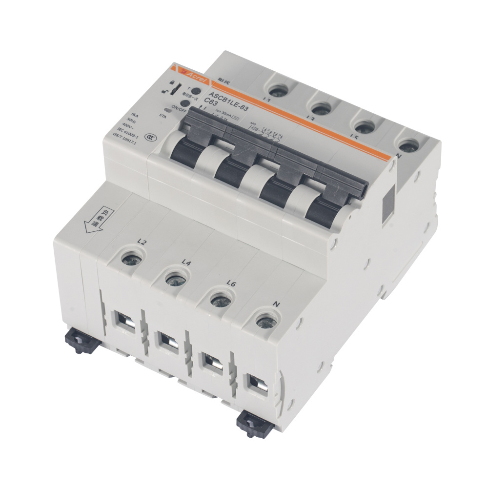 Acrel ASCB1LE-63-C63-4P Electrical Din Rail 63A Smart Three Phase Circuit Breaker for Remote Control Power Monitor Residual Current, Neutral Line Can be Switch off and Protected