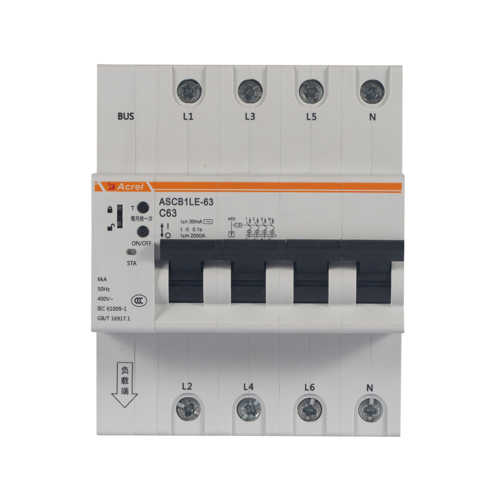Acrel ASCB1LE-63-C63-4P Electrical Din Rail 63A Smart Three Phase Circuit Breaker for Remote Control Power Monitor Residual Current, Neutral Line Can be Switch off and Protected