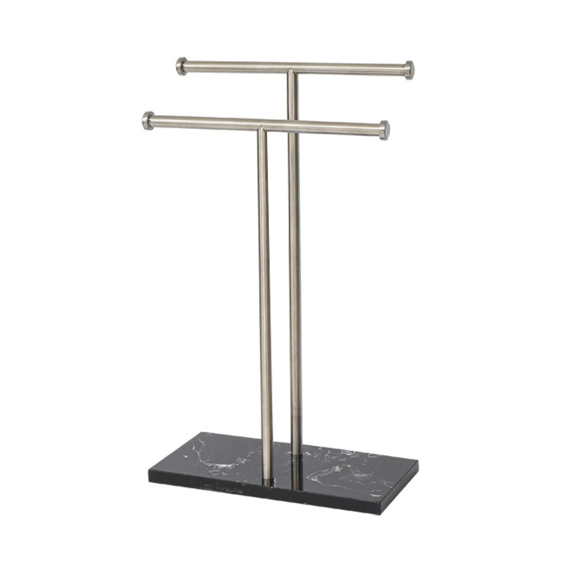 Cross-border customized marble square base creative vertical towel rack simple double-layer floor-standing towel holder